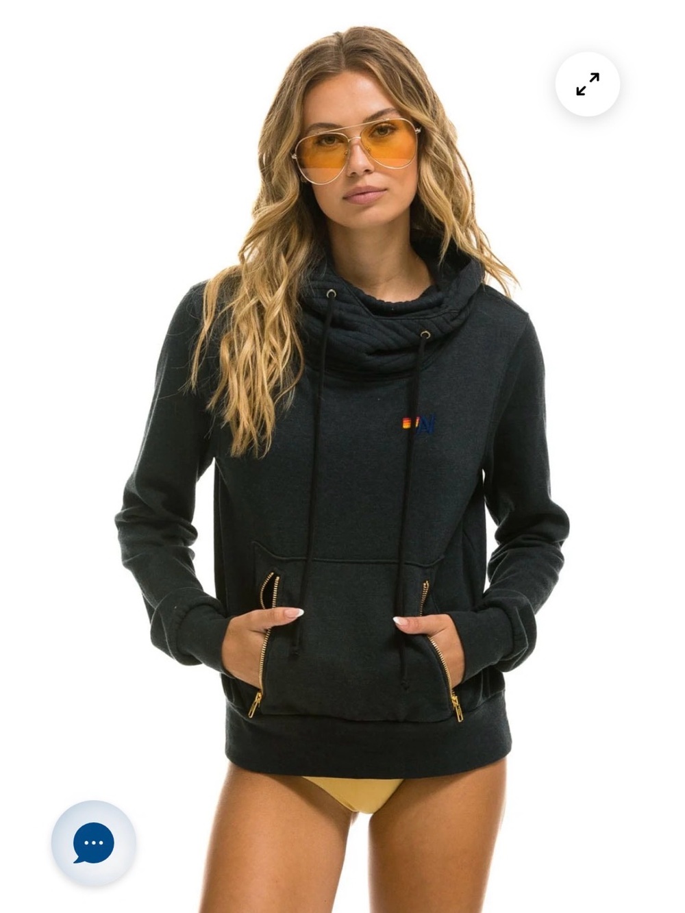 Aviator Nation Ninja Charcoal Cowl-Neck Hoodie with Gold Zippers